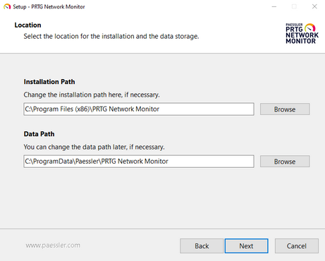 Setup Dialog: Location for Installation and Data Storage Setup Dialog: Location for Installation and Data Storage