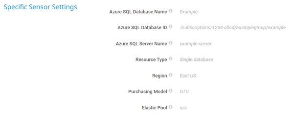 Specific Sensor Settings Specific Sensor Settings
